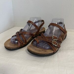 Dansk Roslyn strappy sandals tan leather round toe size 39